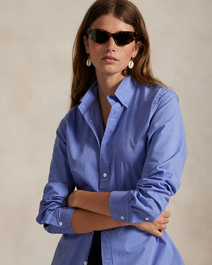 Ralph Lauren End-on-End Stretch Slim Fit Cotton Shirt | Blue End on End