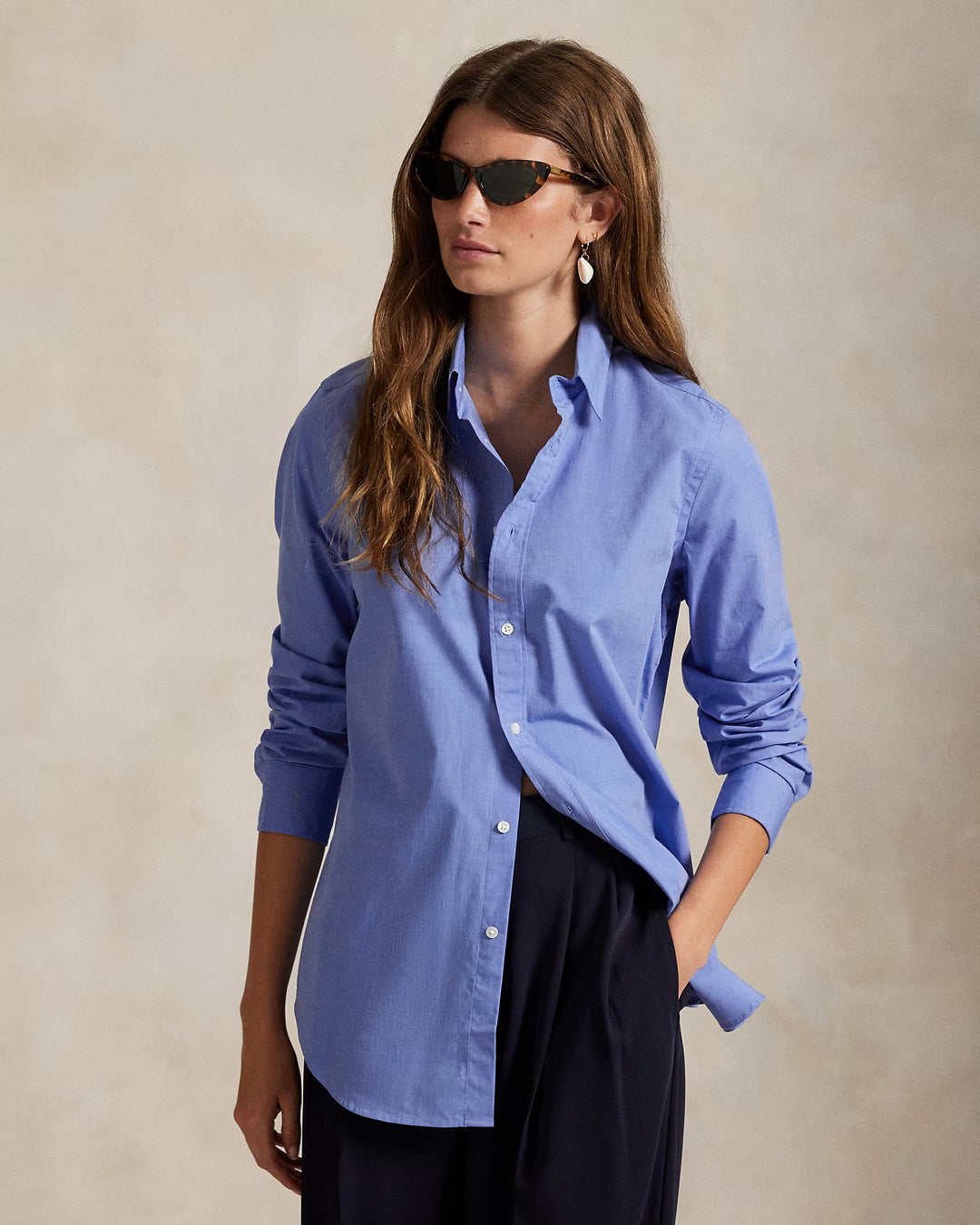 Ralph Lauren End-on-End Stretch Slim Fit Cotton Women's Shirt | Blue