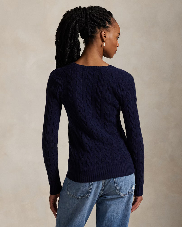 Ralph Lauren Cable-Knit Wool-Cashmere V-Neck Jumper | Hunter Navy