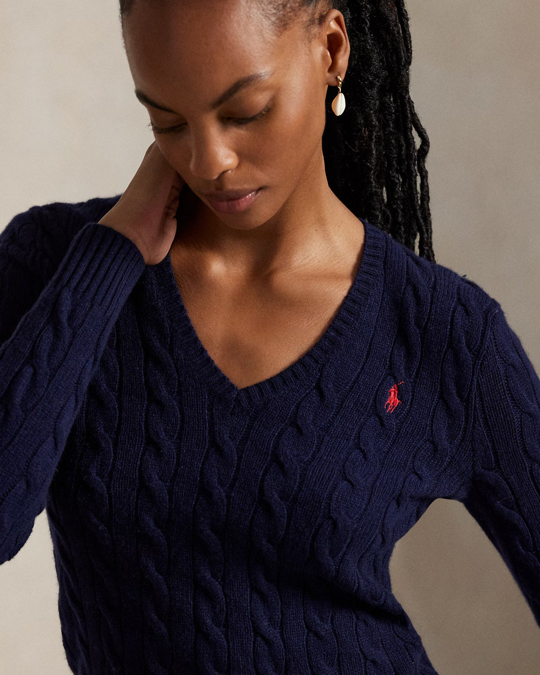 Ralph Lauren Cable-Knit Wool-Cashmere V-Neck Jumper | Hunter Navy
