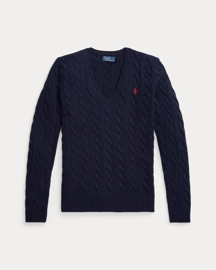Ralph Lauren Cable-Knit Wool-Cashmere V-Neck Jumper | Hunter Navy