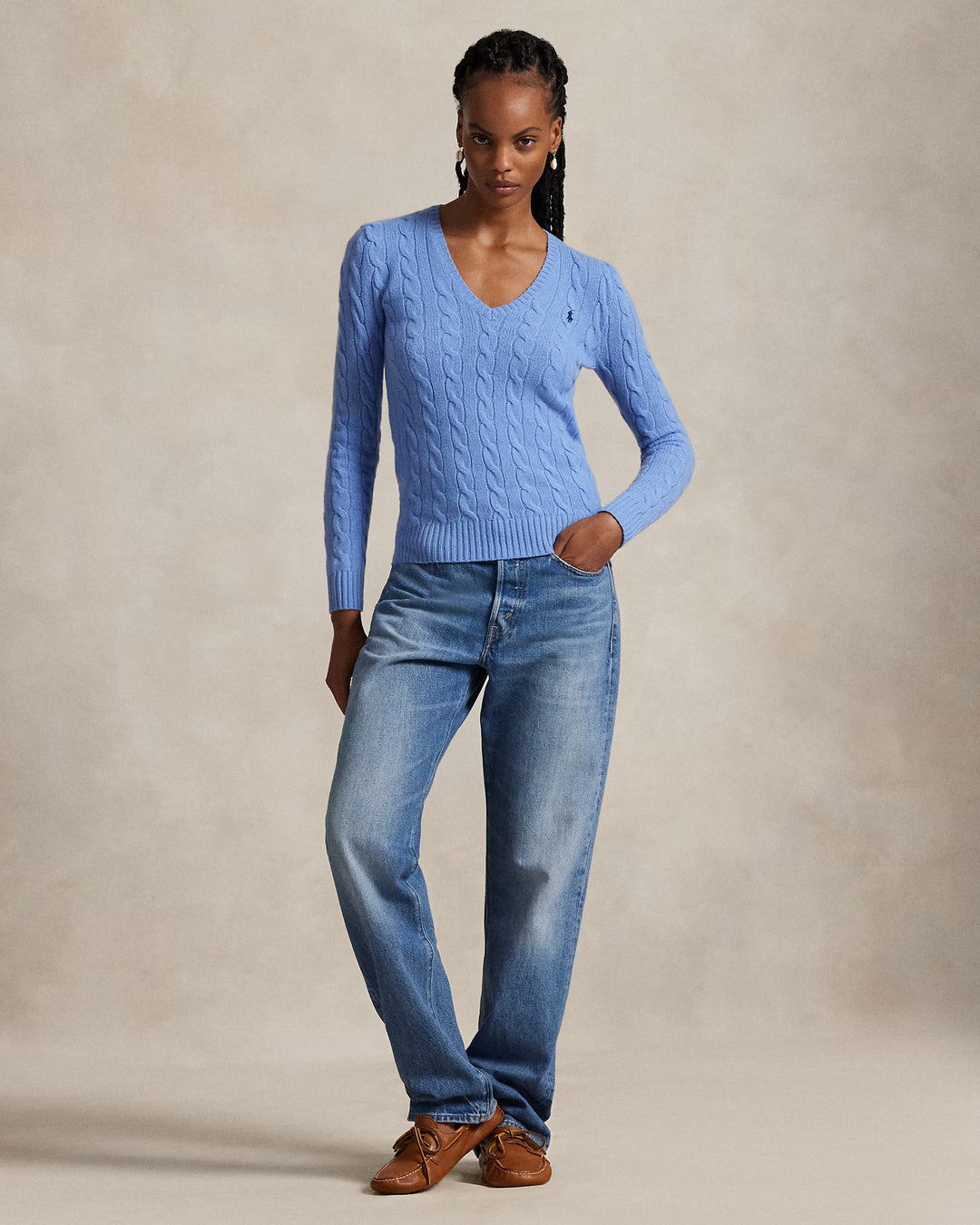 Ralph Lauren Cable-Knit Wool-Cashmere V-Neck Jumper | Litchfield Blue