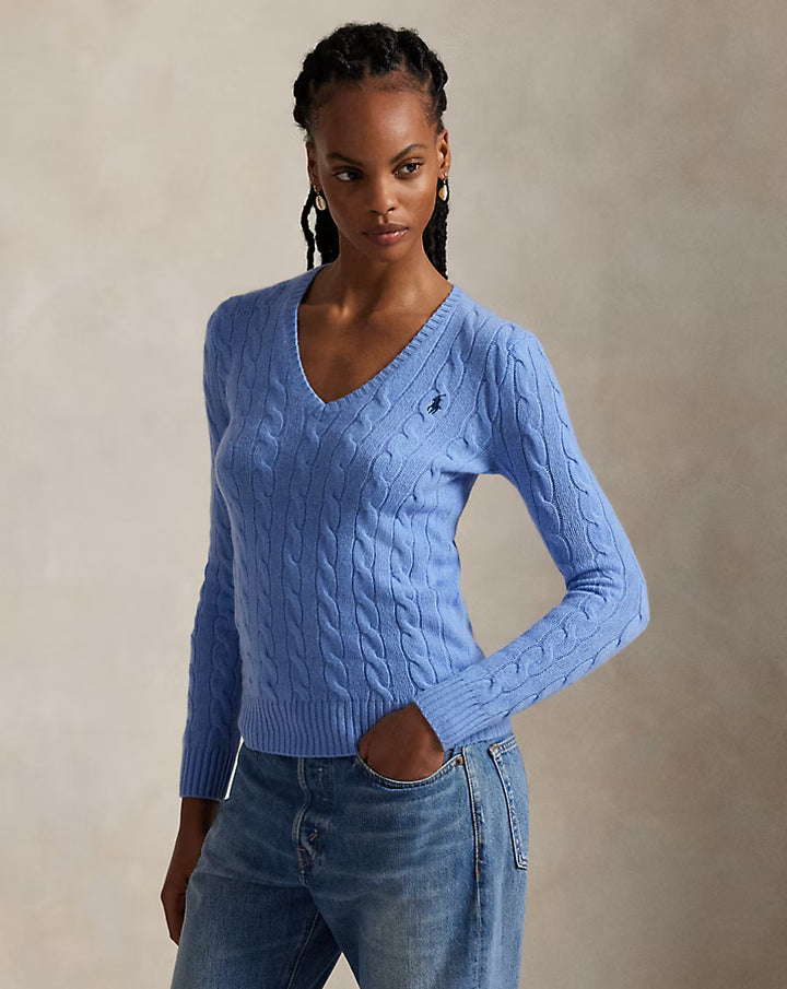Ralph Lauren Cable-Knit Wool-Cashmere V-Neck Jumper | Litchfield Blue