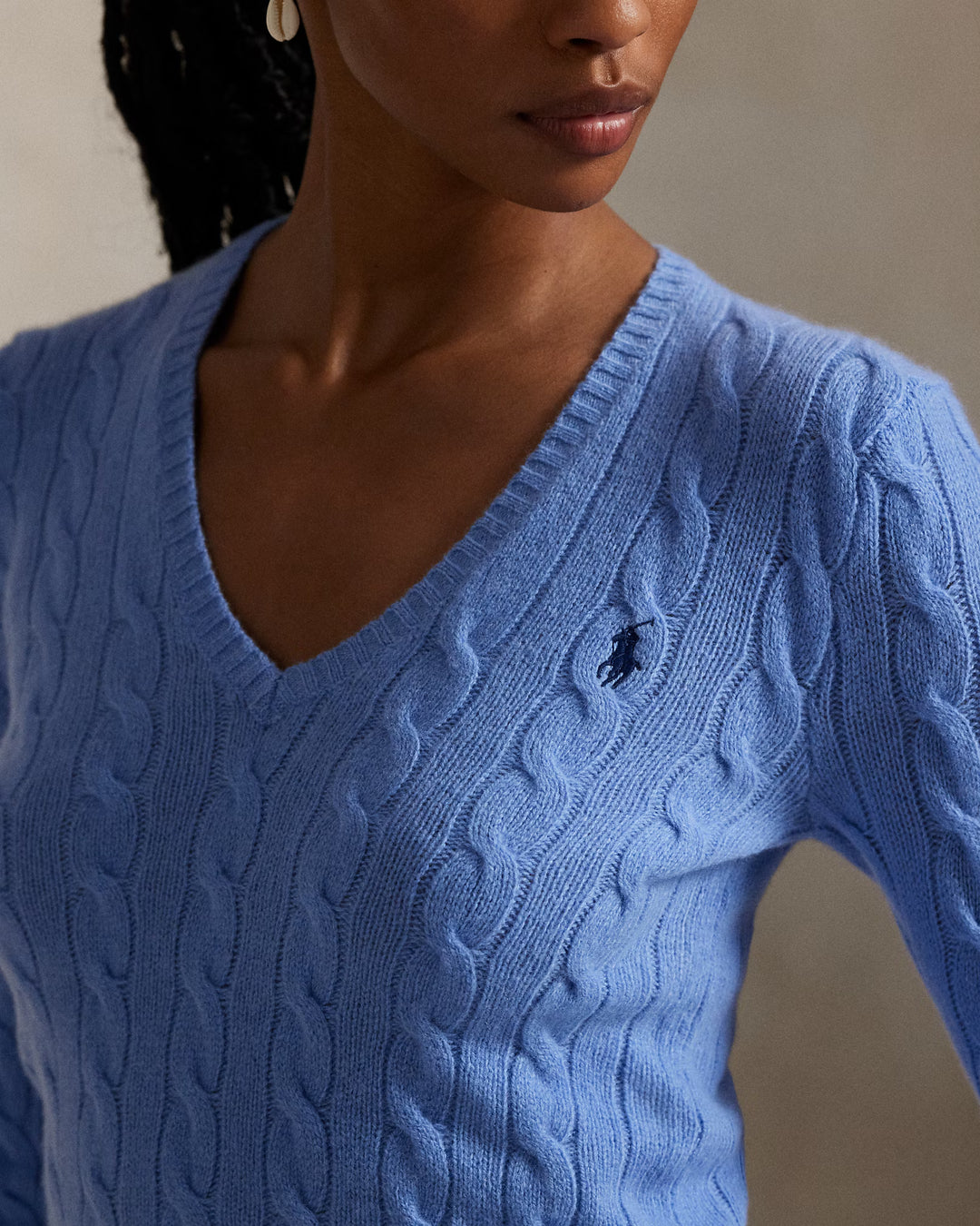 Ralph Lauren Cable-Knit Wool-Cashmere V-Neck Jumper | Litchfield Blue