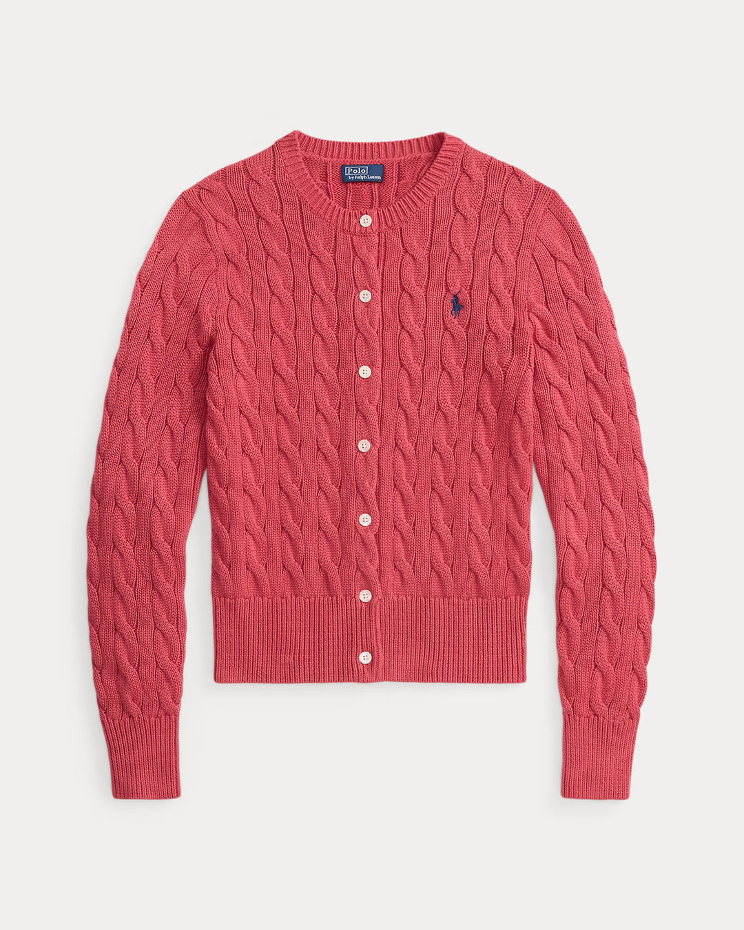 Ralph Lauren Cable-Knit Cotton Crewneck Cardigan | Nantucket Red