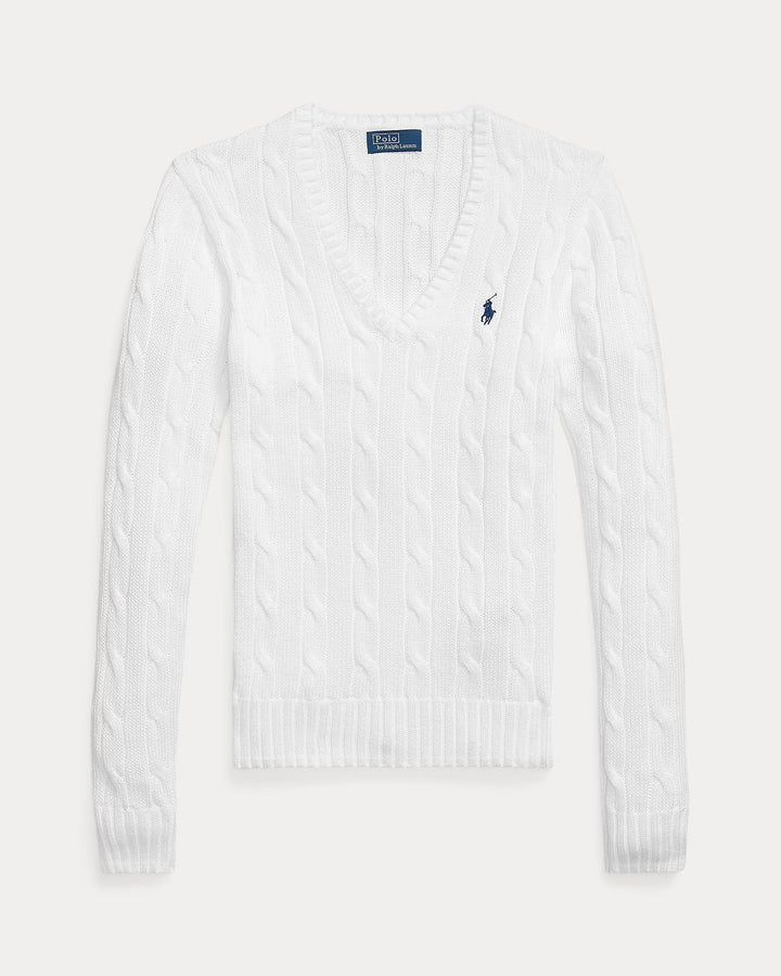 Ralph Lauren Cable-Knit Cotton V-Neck Jumper | White