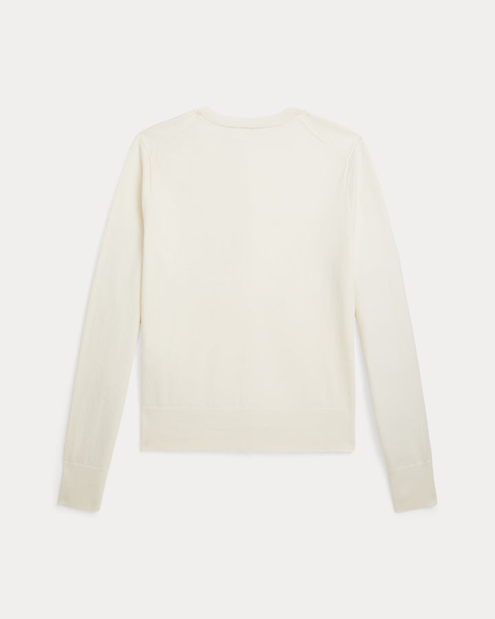 Ralph Lauren Stretch Cotton-Blend Crewneck Women's Cardigan | Cream