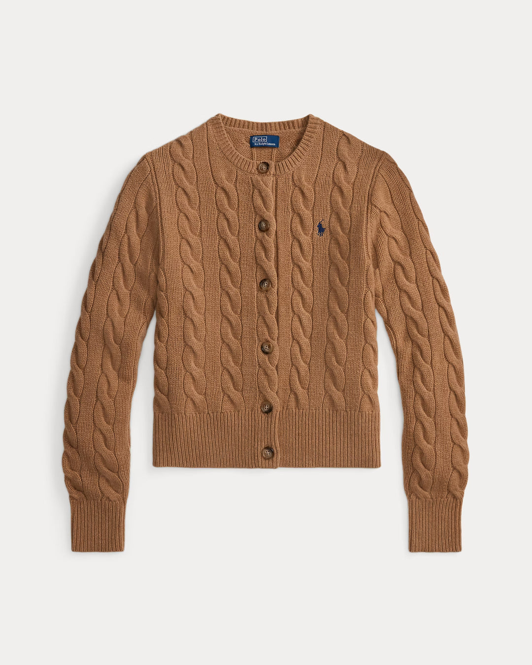 Ralph Lauren Cable-Knit Wool-Cashmere Cardigan | Camel