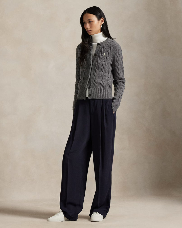 Ralph Lauren Cable-Knit Wool-Cashmere Cardigan | Grey