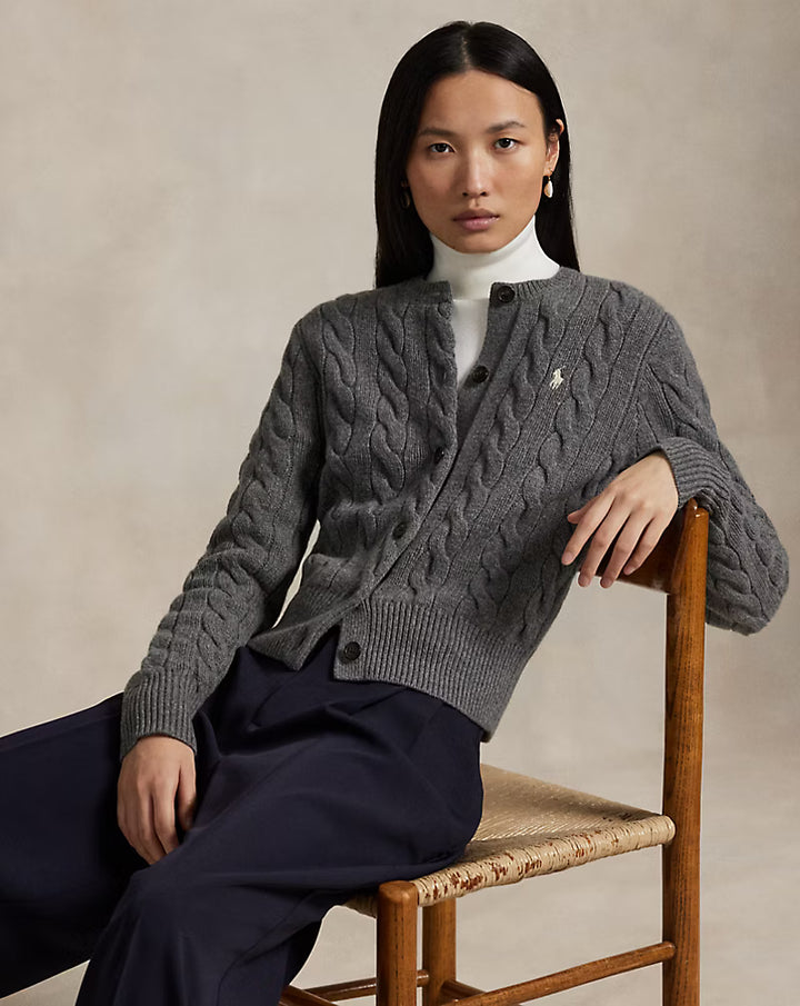 Ralph Lauren Cable-Knit Wool-Cashmere Cardigan | Grey