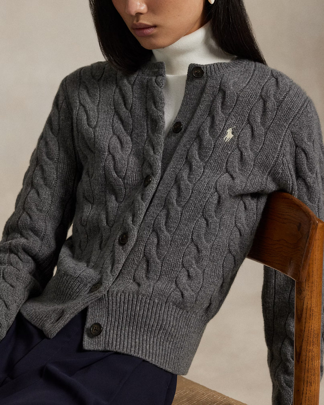 Ralph Lauren Cable-Knit Wool-Cashmere Cardigan | Grey