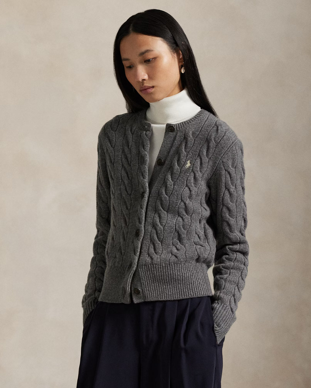 Ralph Lauren Cable-Knit Wool-Cashmere Cardigan | Grey