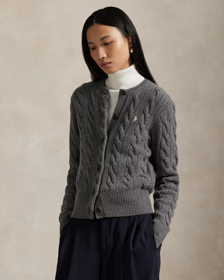 Ralph Lauren Cable-Knit Wool-Cashmere Cardigan | Grey