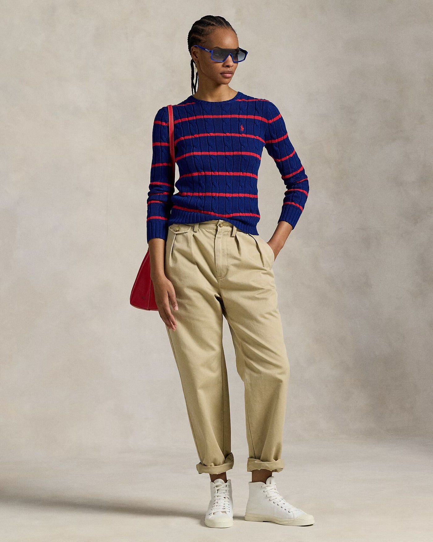 Ralph Lauren Striped Cable-Knit Cotton Jumper | Cobalt Stripe