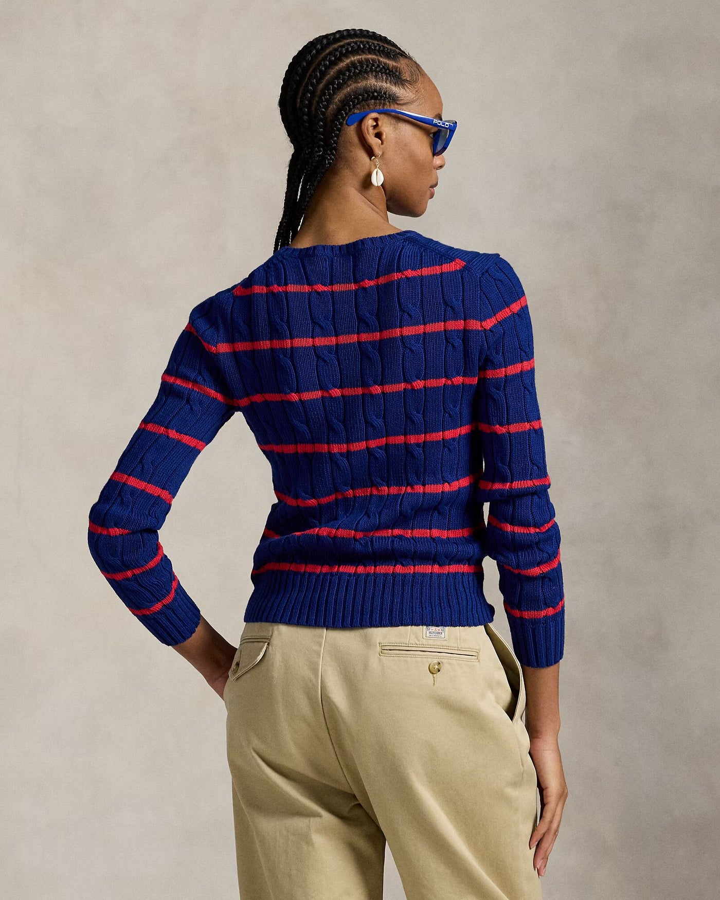 Ralph Lauren Striped Cable-Knit Cotton Jumper | Cobalt Stripe