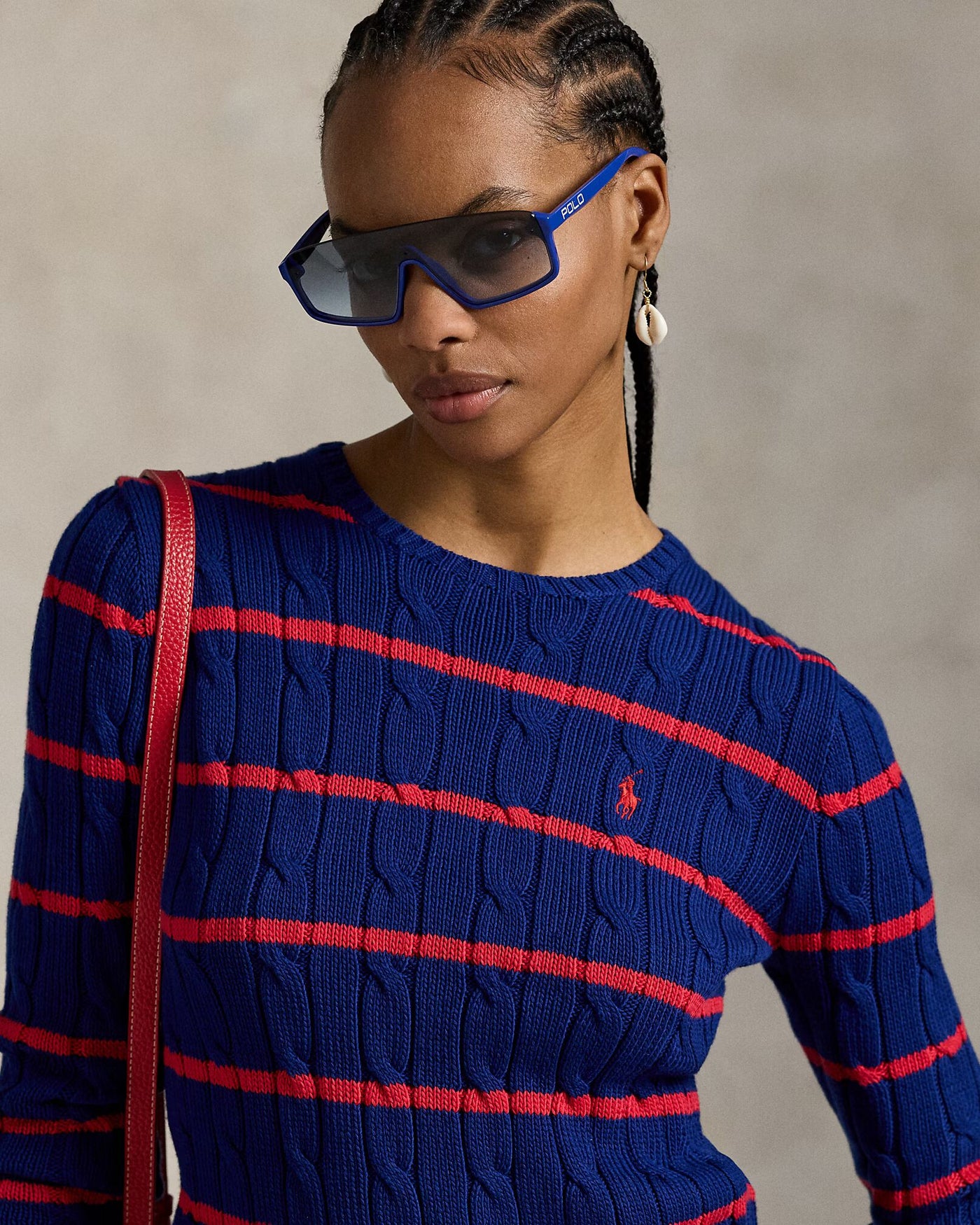 Ralph Lauren Striped Cable-Knit Cotton Jumper | Cobalt Stripe