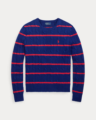 Ralph Lauren Striped Cable-Knit Cotton Jumper | Cobalt Stripe