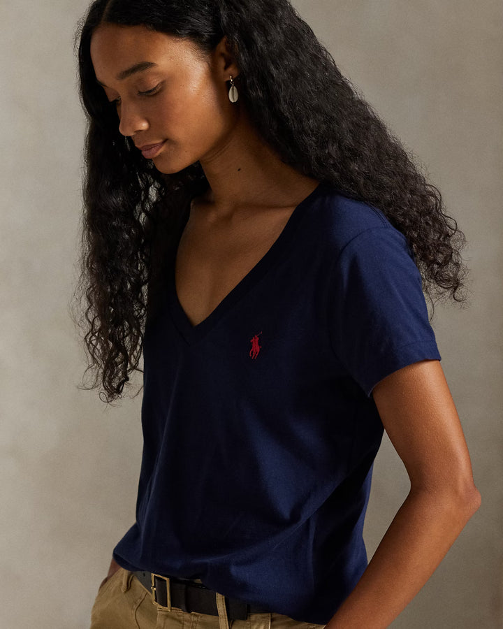 Ralph Lauren Cotton Jersey V-Neck Women's T-Shirt | Cruise Navy