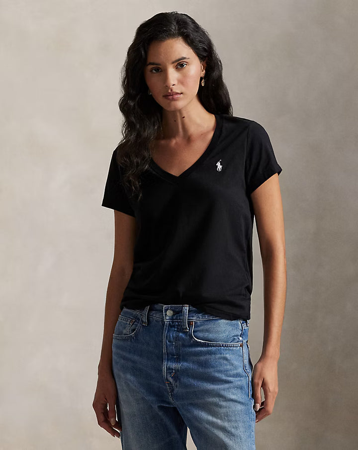 Ralph Lauren Cotton Jersey V-Neck Women's T-Shirt | Black