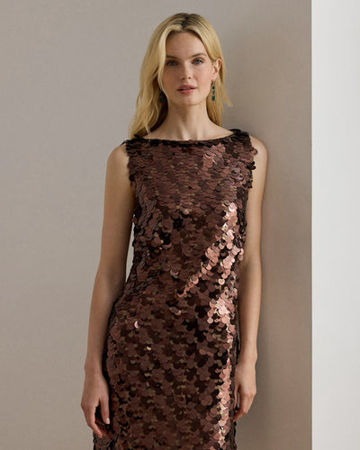 Lauren Ralph Lauren Sequinned Shift Cocktail Dress | Chocolate Multi