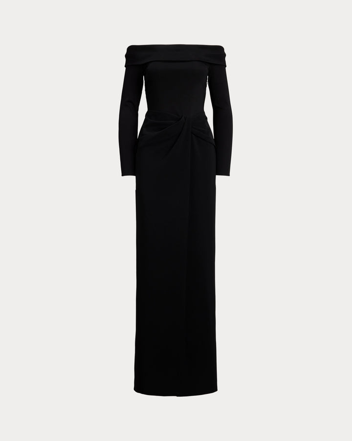 Lauren Ralph Lauren Rib-Knit & Crepe Off-the-Shoulder Gown | Black