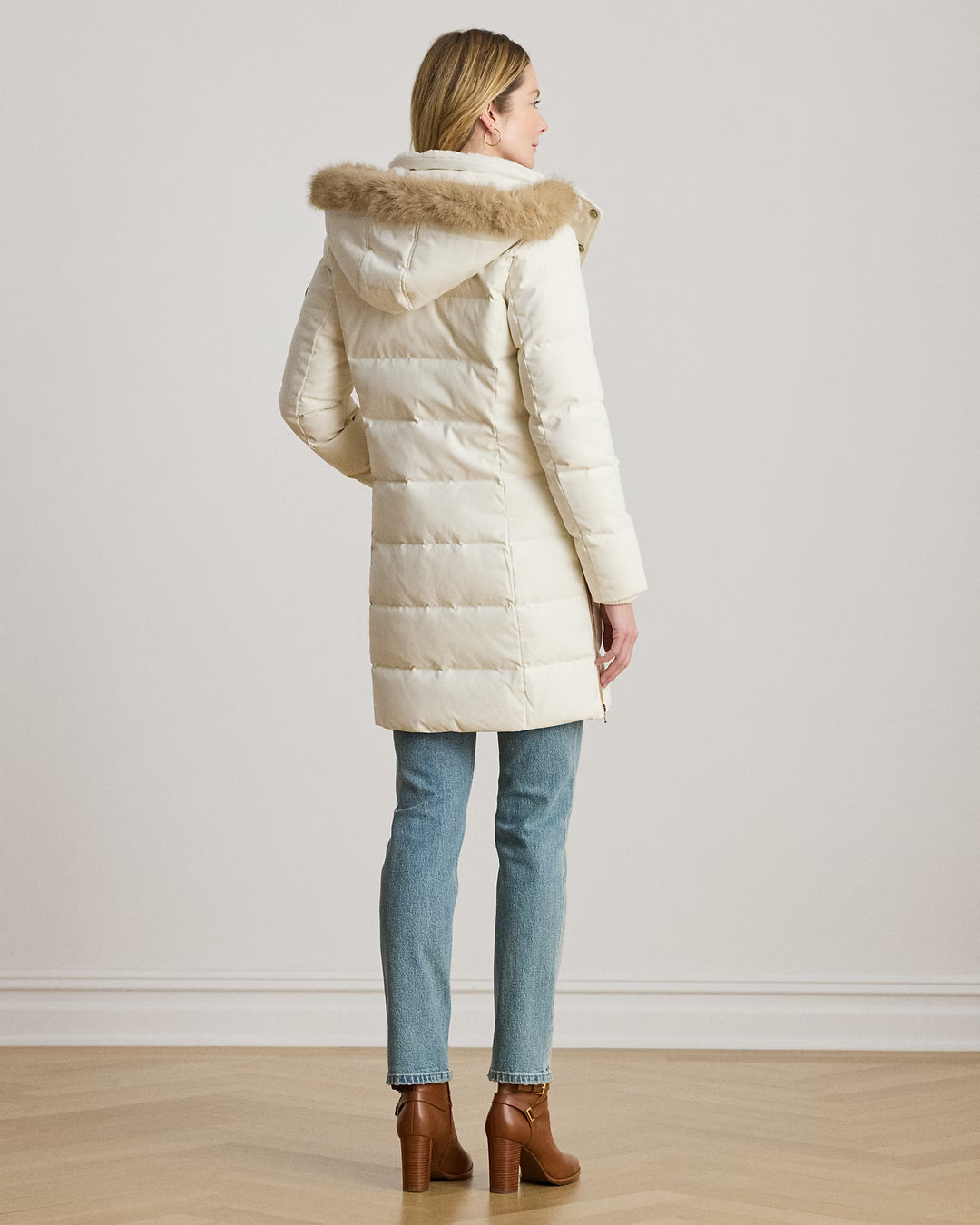 Lauren Ralph Lauren Hooded Faux Fur-Trim Down Coat | Cream