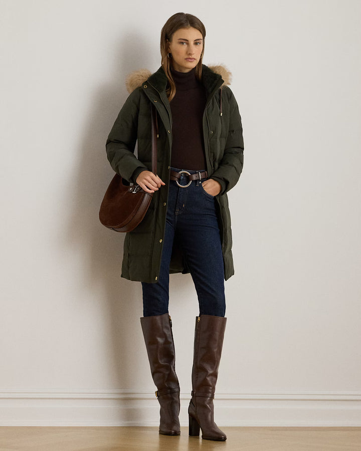 Lauren Ralph Lauren Hooded Faux Fur-Trim Down Coat | Dark Olive