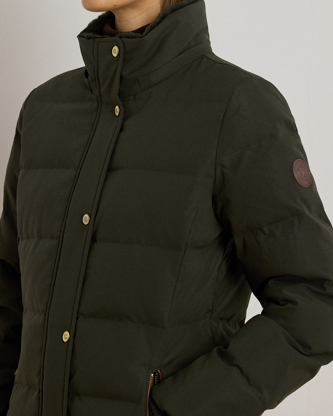 Lauren Ralph Lauren Hooded Faux Fur-Trim Down Coat | Dark Olive