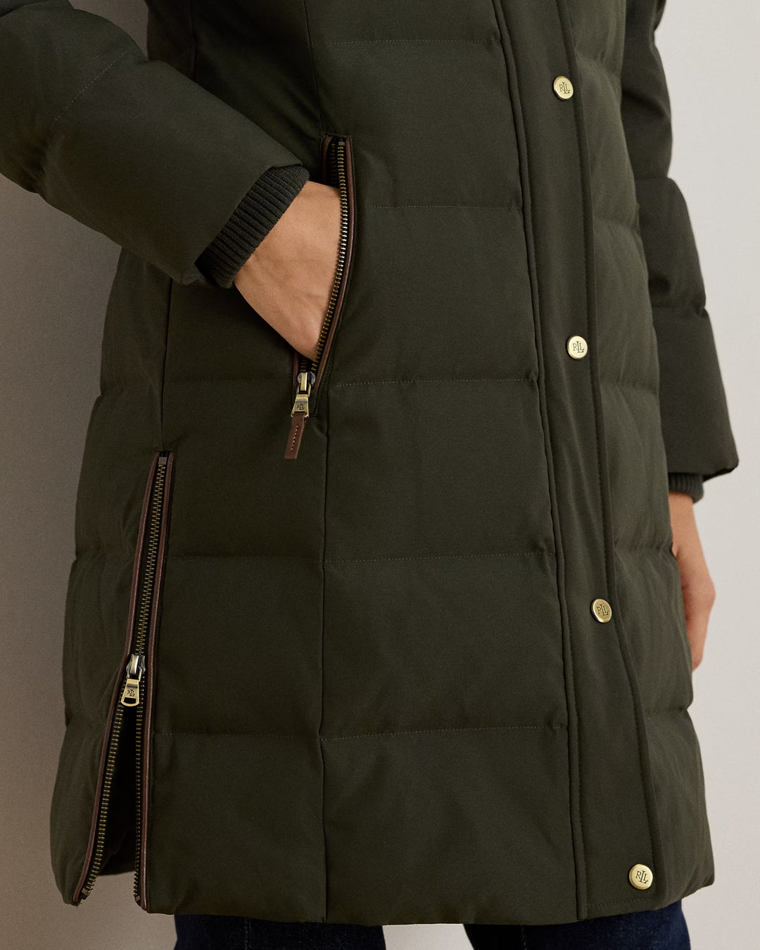 Lauren Ralph Lauren Hooded Faux Fur-Trim Down Coat | Dark Olive