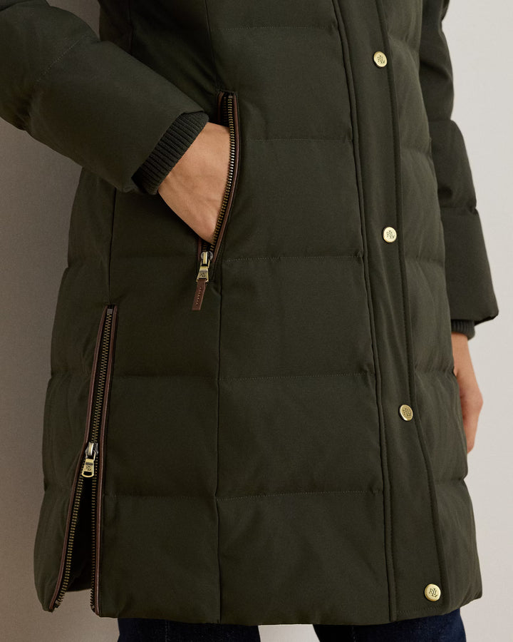 Lauren Ralph Lauren Hooded Faux Fur-Trim Down Coat | Dark Olive