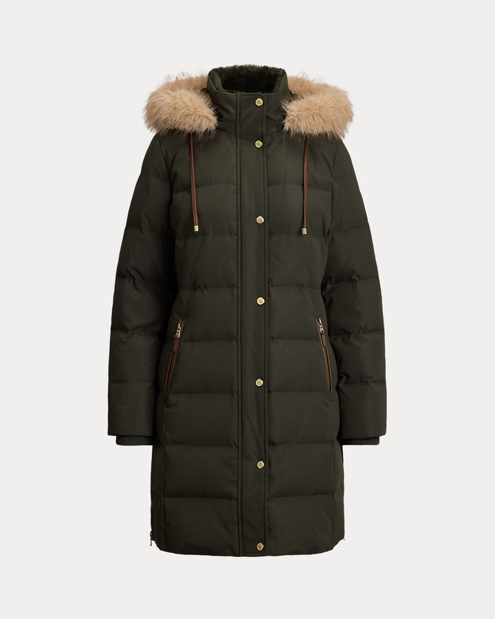Lauren Ralph Lauren Hooded Faux Fur-Trim Down Coat | Dark Olive