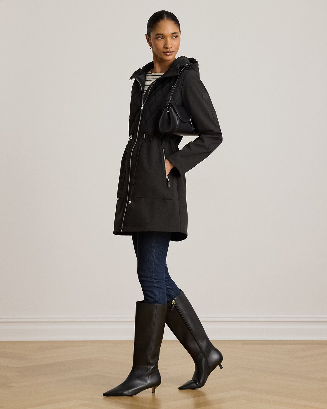 Lauren Ralph Lauren Hooded Diamond-Quilted Mockneck Jacket | Black