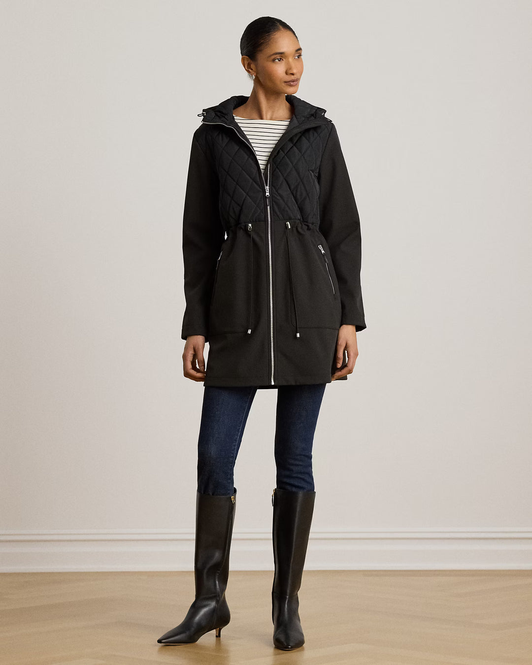 Lauren Ralph Lauren Hooded Diamond-Quilted Mockneck Jacket | Black