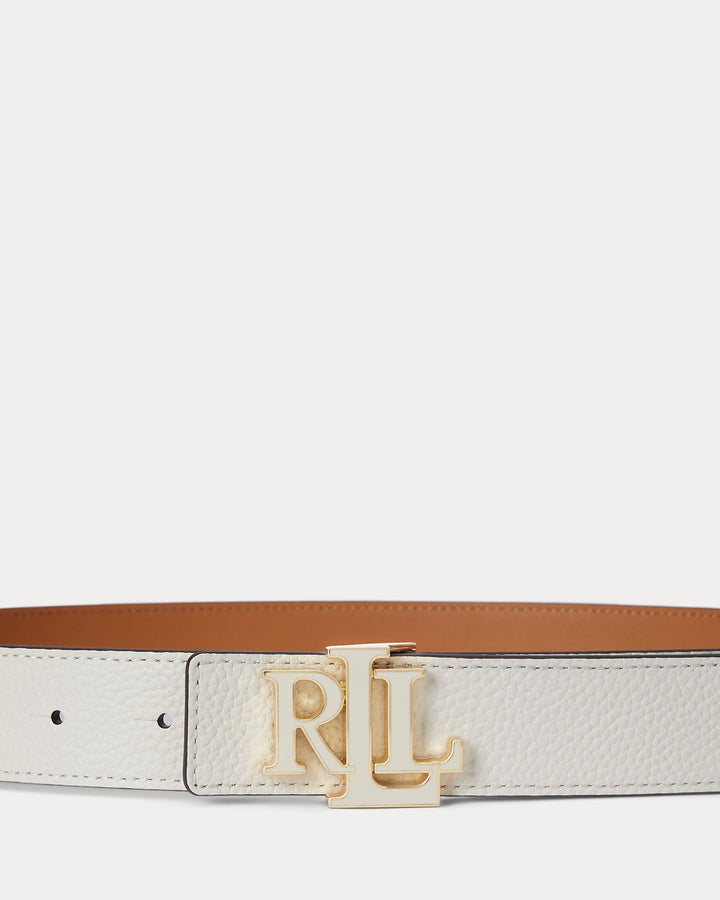 Lauren Ralph Lauren Logo Reversible Pebbled Leather Belt | White/Caramel