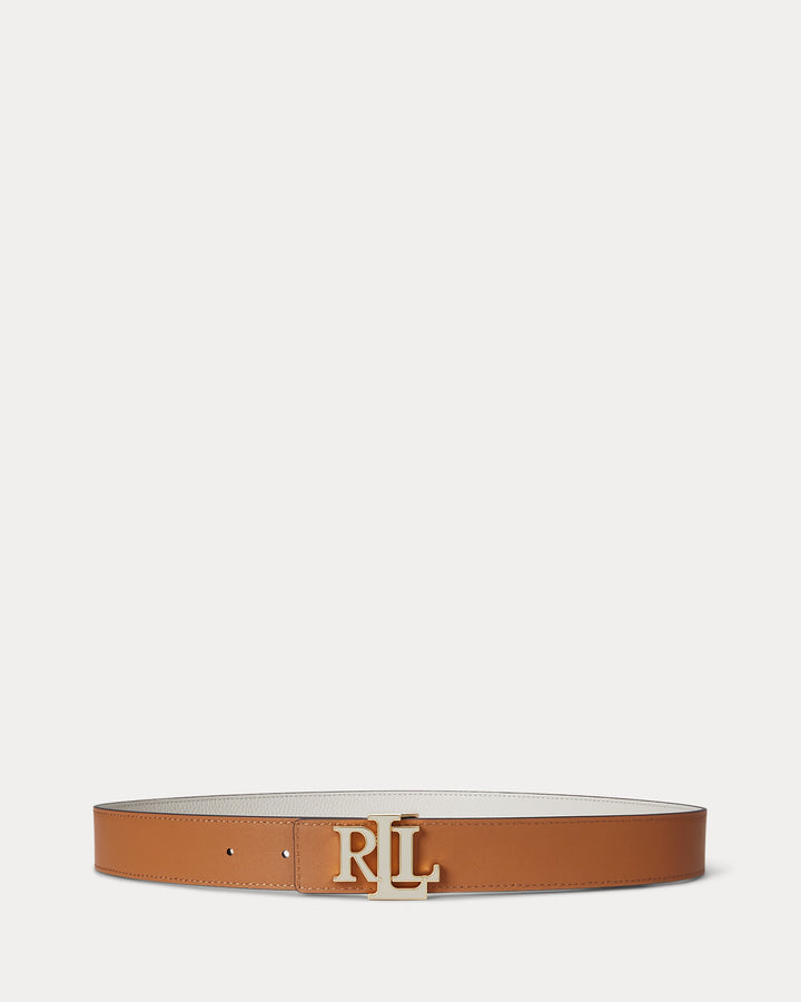 Lauren Ralph Lauren Logo Reversible Pebbled Leather Belt | White/Caramel