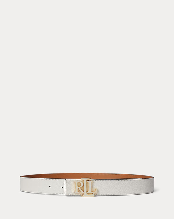 Lauren Ralph Lauren Logo Reversible Pebbled Leather Belt | White/Caramel