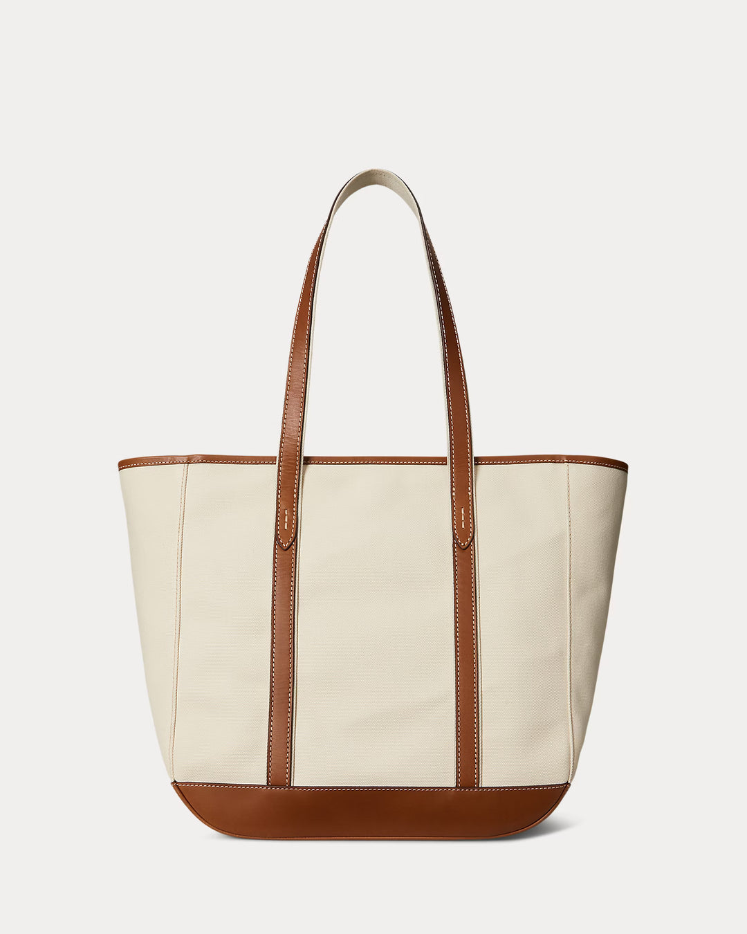 Ralph Lauren Leather-Trim Canvas Medium Shopper Tote | Ecru/Cuoio