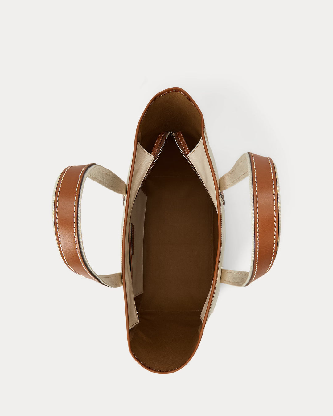 Ralph Lauren Leather-Trim Canvas Medium Shopper Tote Bag | Ecru/Cuoio