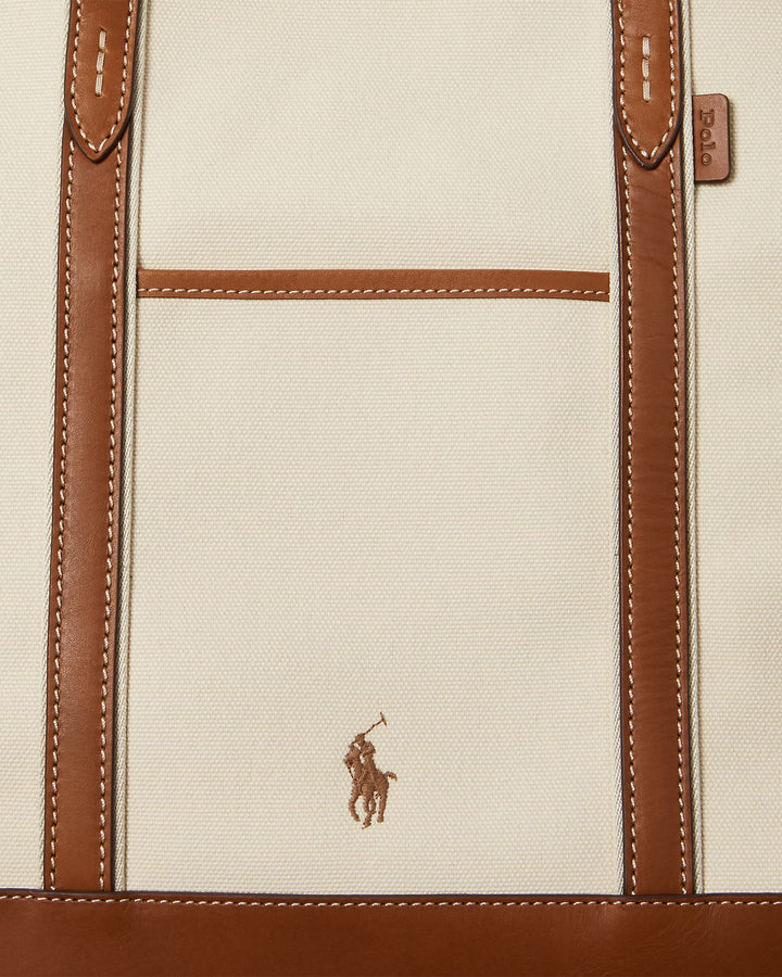 Ralph Lauren Leather-Trim Canvas Medium Shopper Tote | Ecru/Cuoio