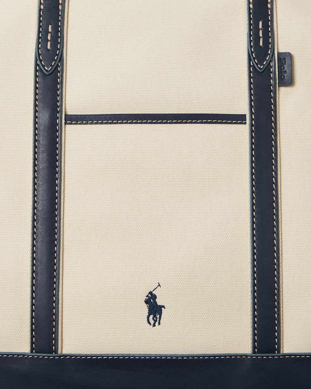 Ralph Lauren Leather-Trim Canvas Medium Shopper Tote | Ecru/Navy