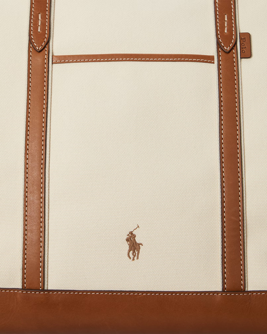 Ralph Lauren Large Canvas Leather-Trim Shopper Tote | Ecru/Cuoio