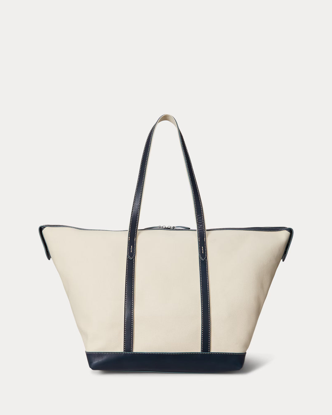 Ralph Lauren Large Canvas Leather-Trim Shopper Tote | Ecru/Navy