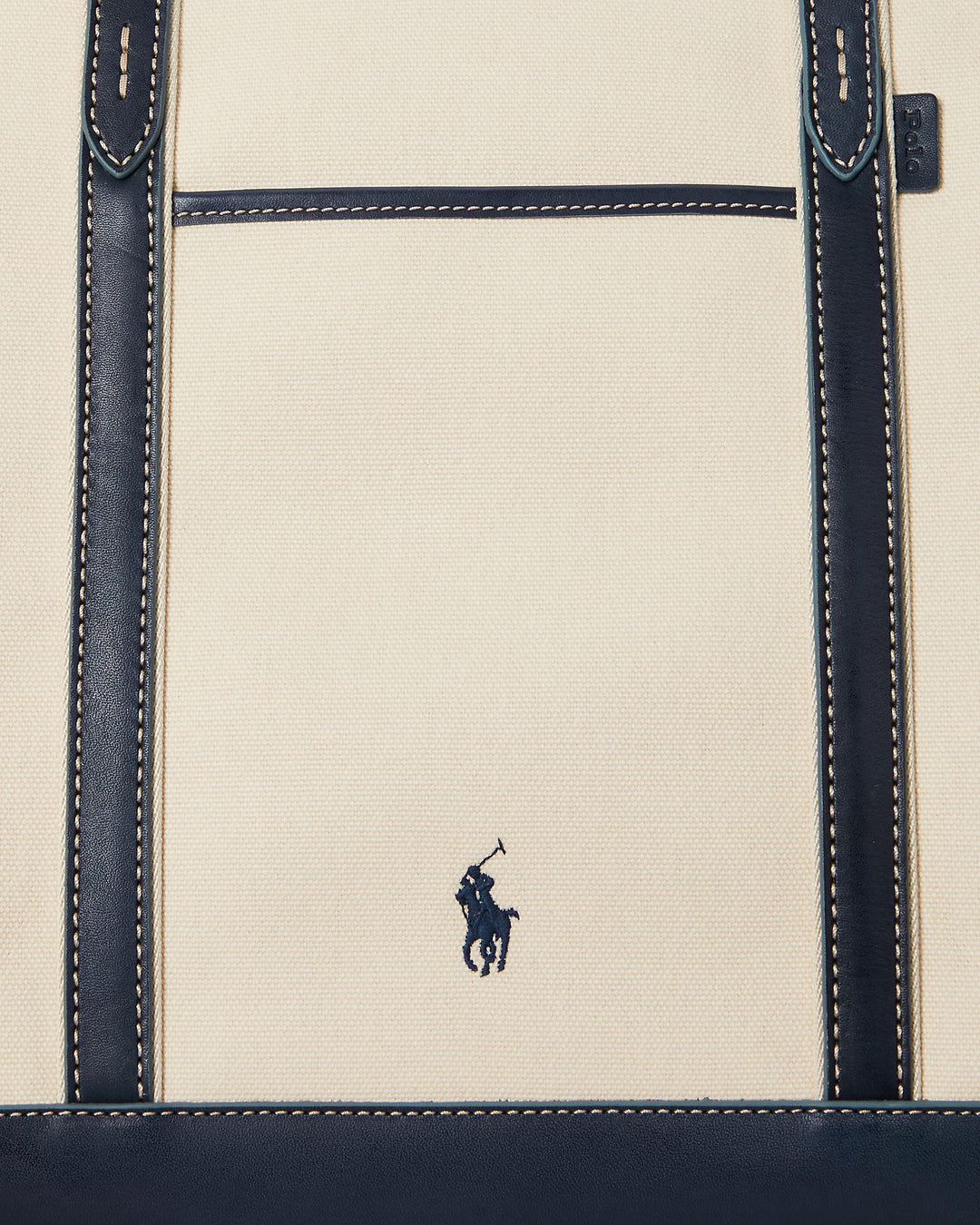 Ralph Lauren Large Canvas Leather-Trim Shopper Tote | Ecru/Navy