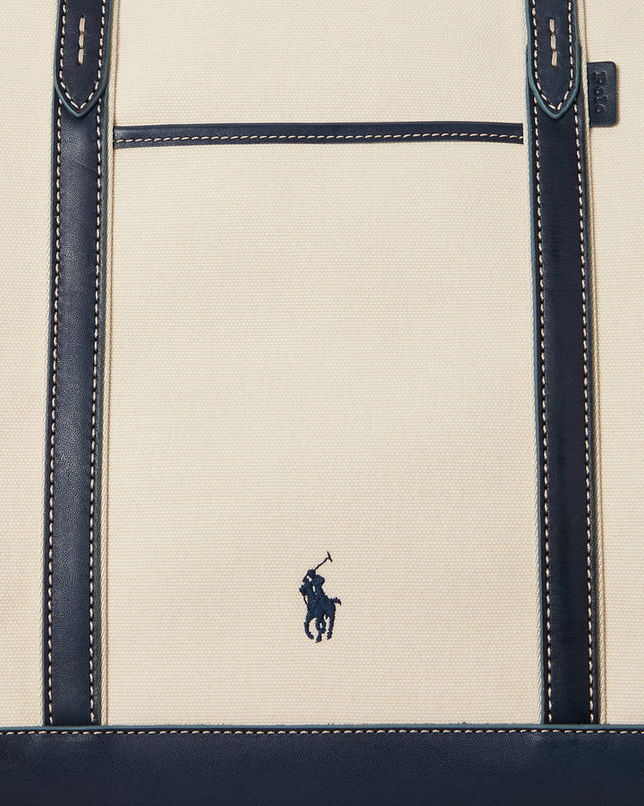 Ralph Lauren Large Canvas Leather-Trim Shopper Tote | Ecru/Navy