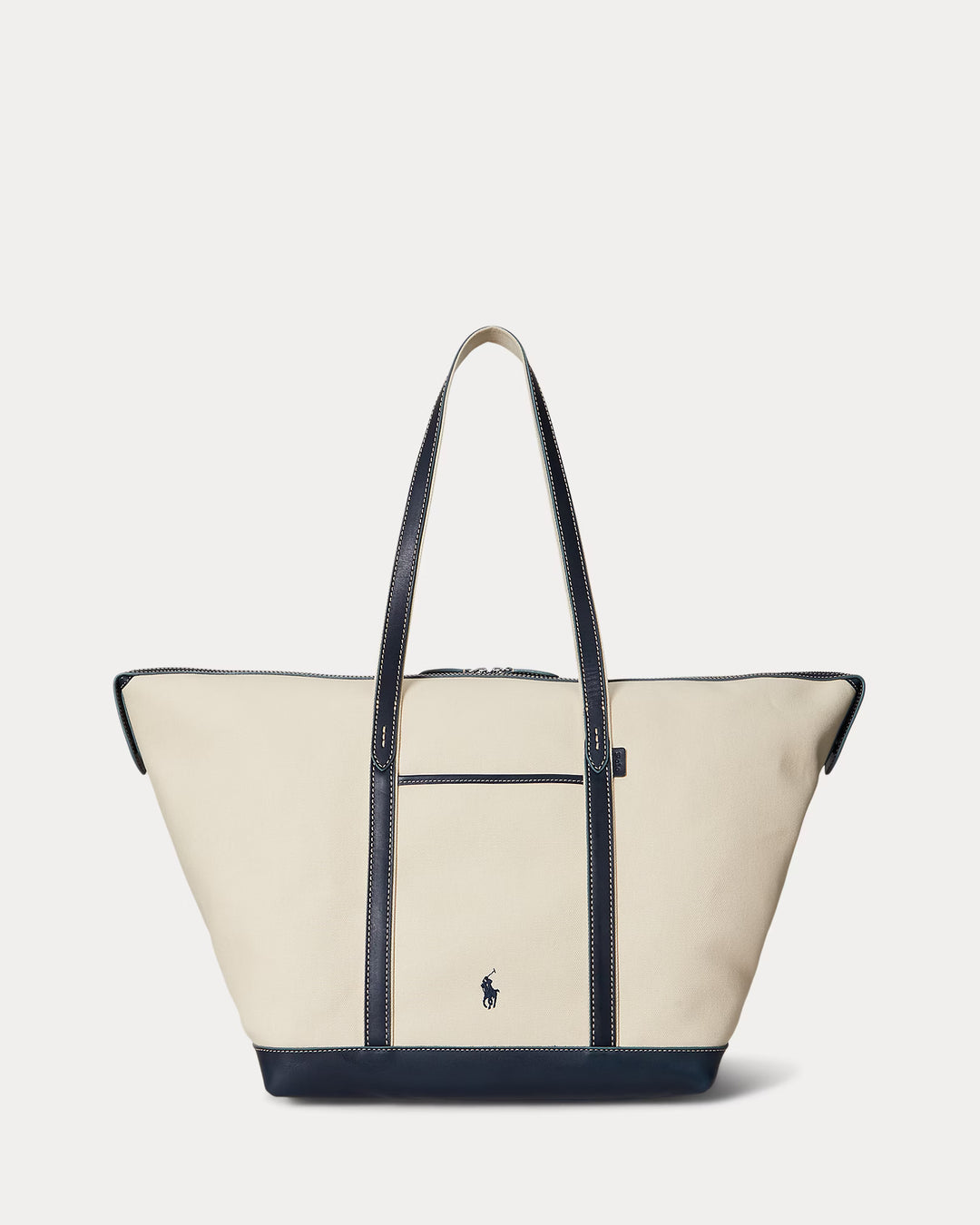 Ralph Lauren Large Canvas Leather-Trim Shopper Tote | Ecru/Navy