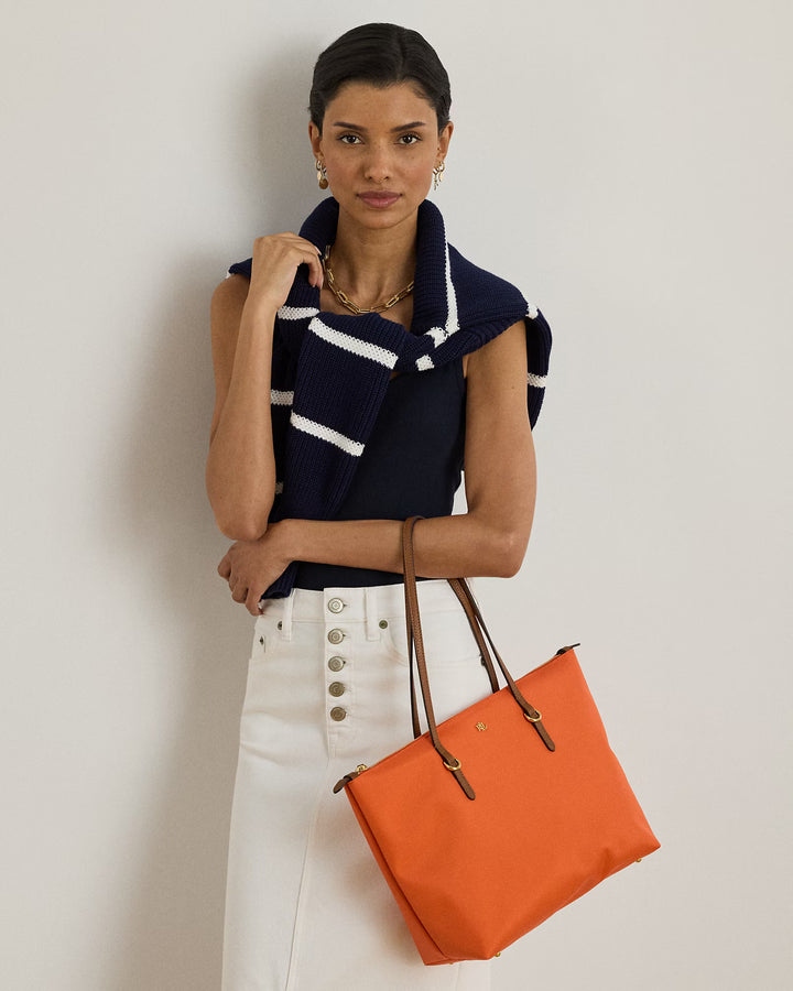 Lauren Ralph Lauren Medium Keaton Nylon Tote Bag | Orange/Tan