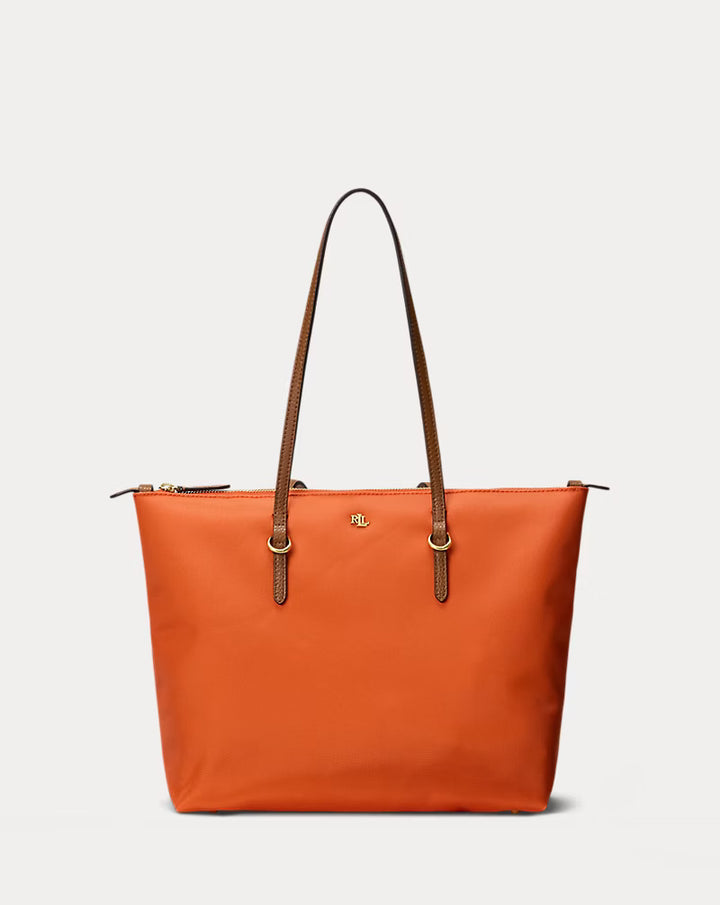 Lauren Ralph Lauren Medium Keaton Nylon Tote Bag | Orange/Tan