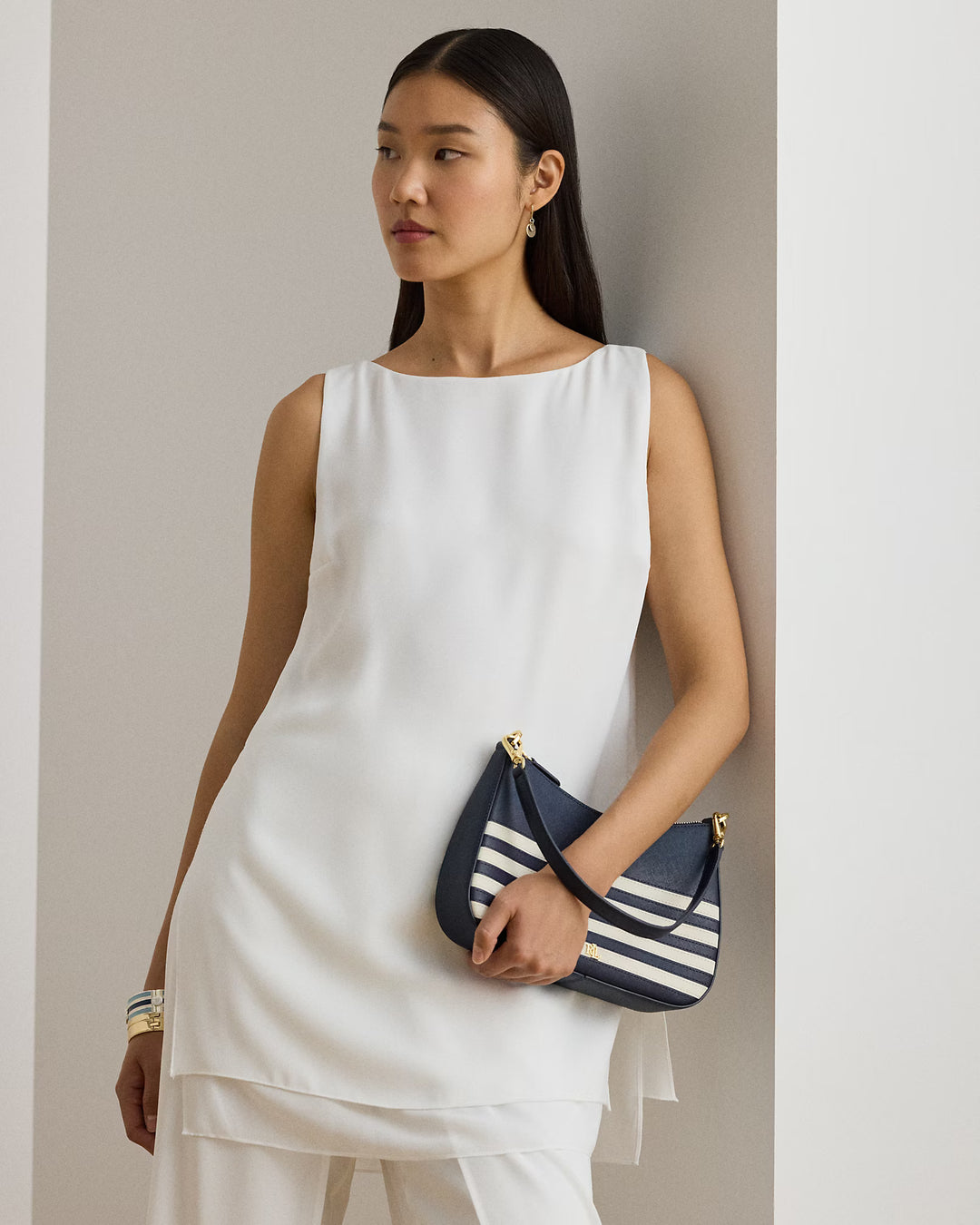 Lauren Ralph Lauren Striped Leather Medium Danni Bag | Navy/White