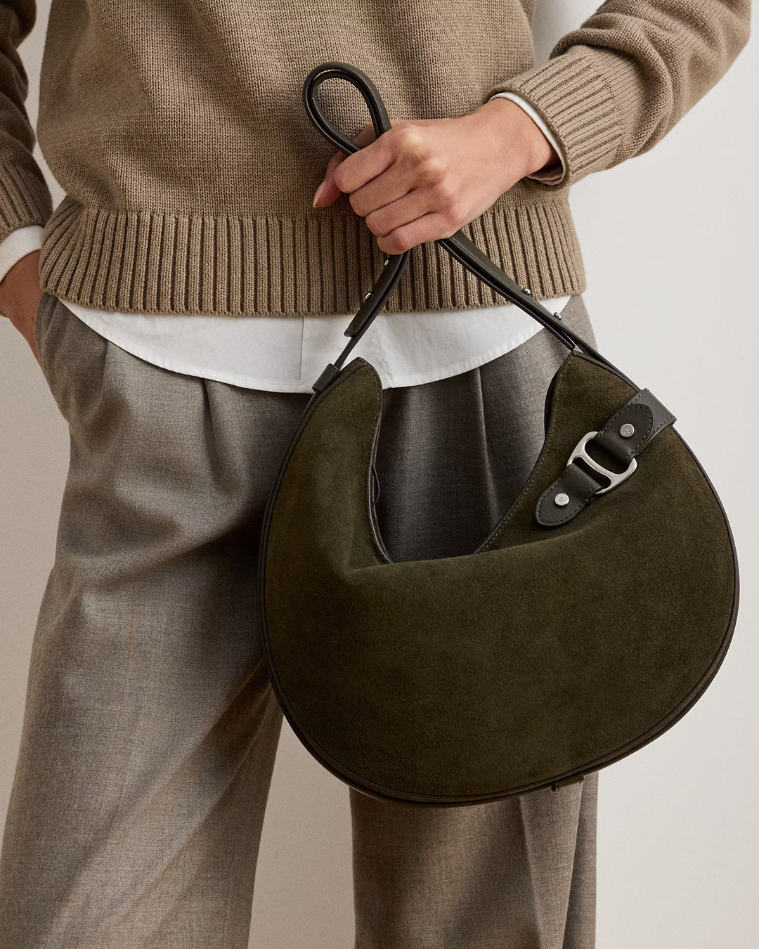 Lauren Ralph Lauren Suede Large Tasha Shoulder Bag | Dark Olive