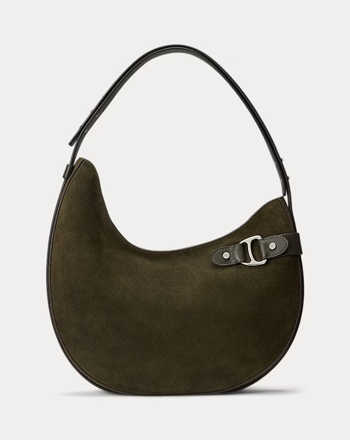 Lauren Ralph Lauren Suede Large Tasha Shoulder Bag | Dark Olive